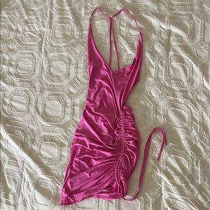 Vibrant Pink Ruched Mini Dress